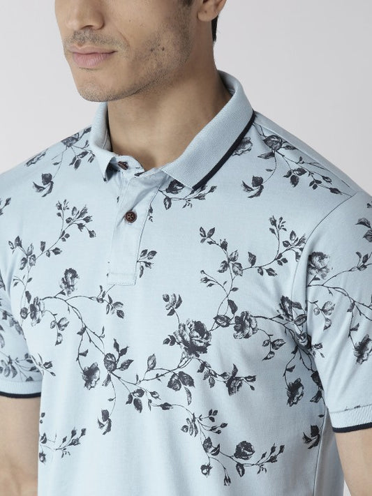 Mast & Harbour Men Blue Printed Polo Collar T-shirt