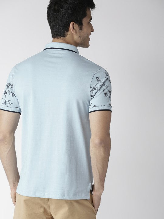 Mast & Harbour Men Blue Printed Polo Collar T-shirt
