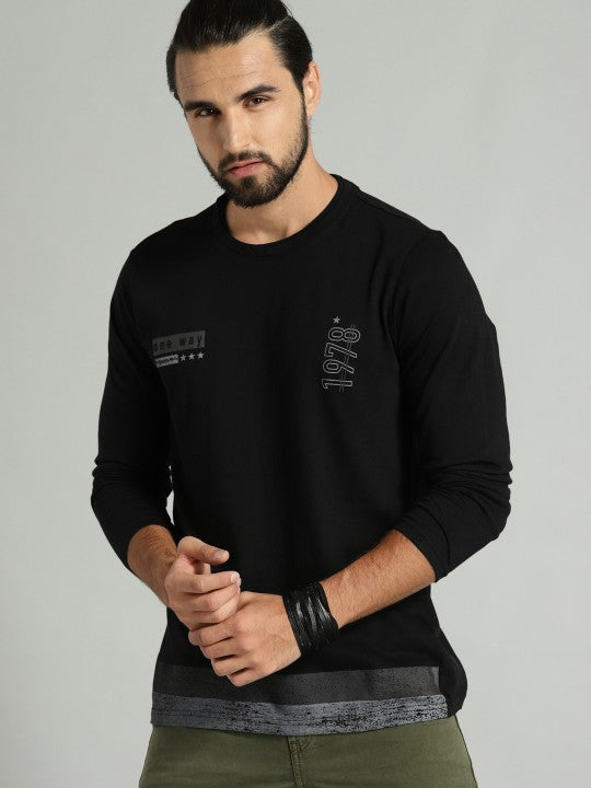 Roadster Men Black Printed Round Neck T-shirt