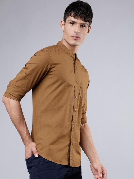HIGHLANDER Men Khaki Brown Slim Fit Solid Casual Shirt