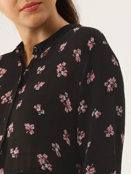 DressBerry Women Black Printed Fit and Flare Dress