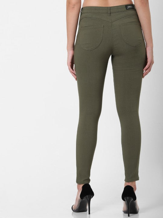 ONLY Women Olive Green Skinny Fit Solid Chinos