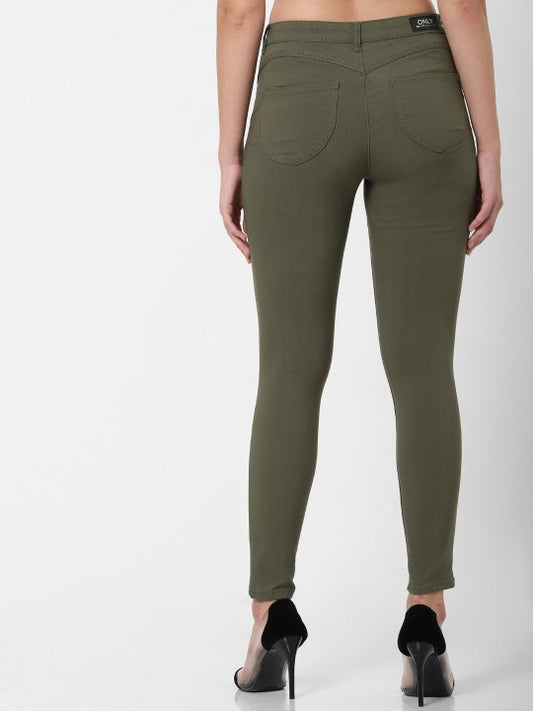 ONLY Women Olive Green Skinny Fit Solid Chinos