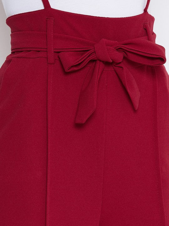 Zastraa Women Maroon Solid Dungaree