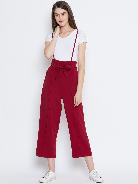 Zastraa Women Maroon Solid Dungaree