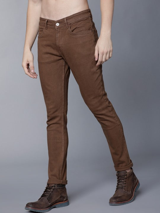 LOCOMOTIVE Men Brown Slim Fit Mid-Rise Clean Look Stretchable Jeans