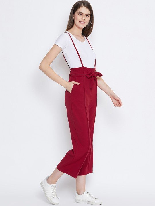 Zastraa Women Maroon Solid Dungaree