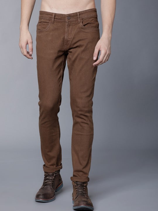 LOCOMOTIVE Men Brown Slim Fit Mid-Rise Clean Look Stretchable Jeans